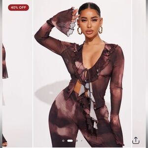 Lenny Ruffle Pant Set - Brown